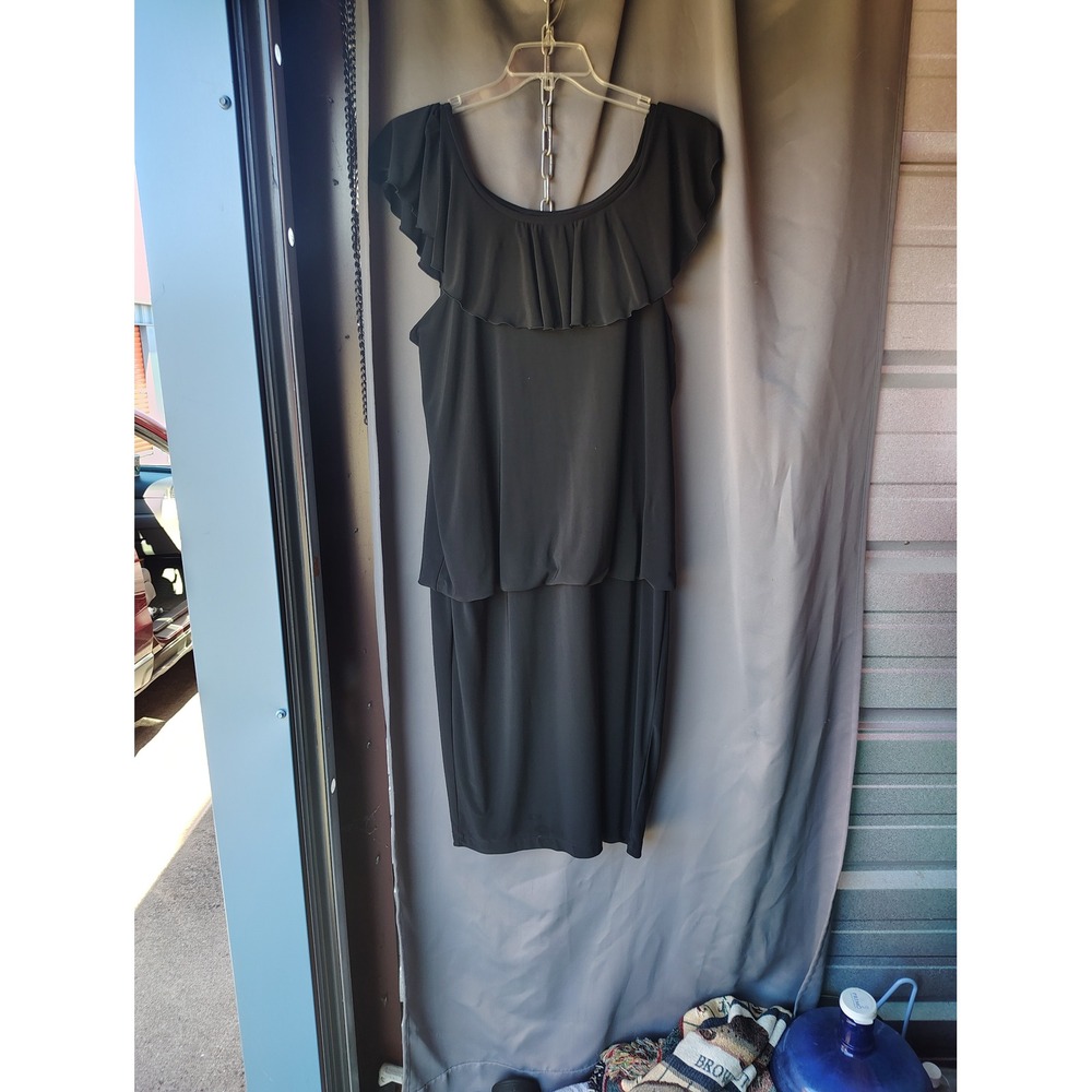 Julian Taylor Black Ruffle Popover Sheath Dress Womens Plus Size 16W Cocktail